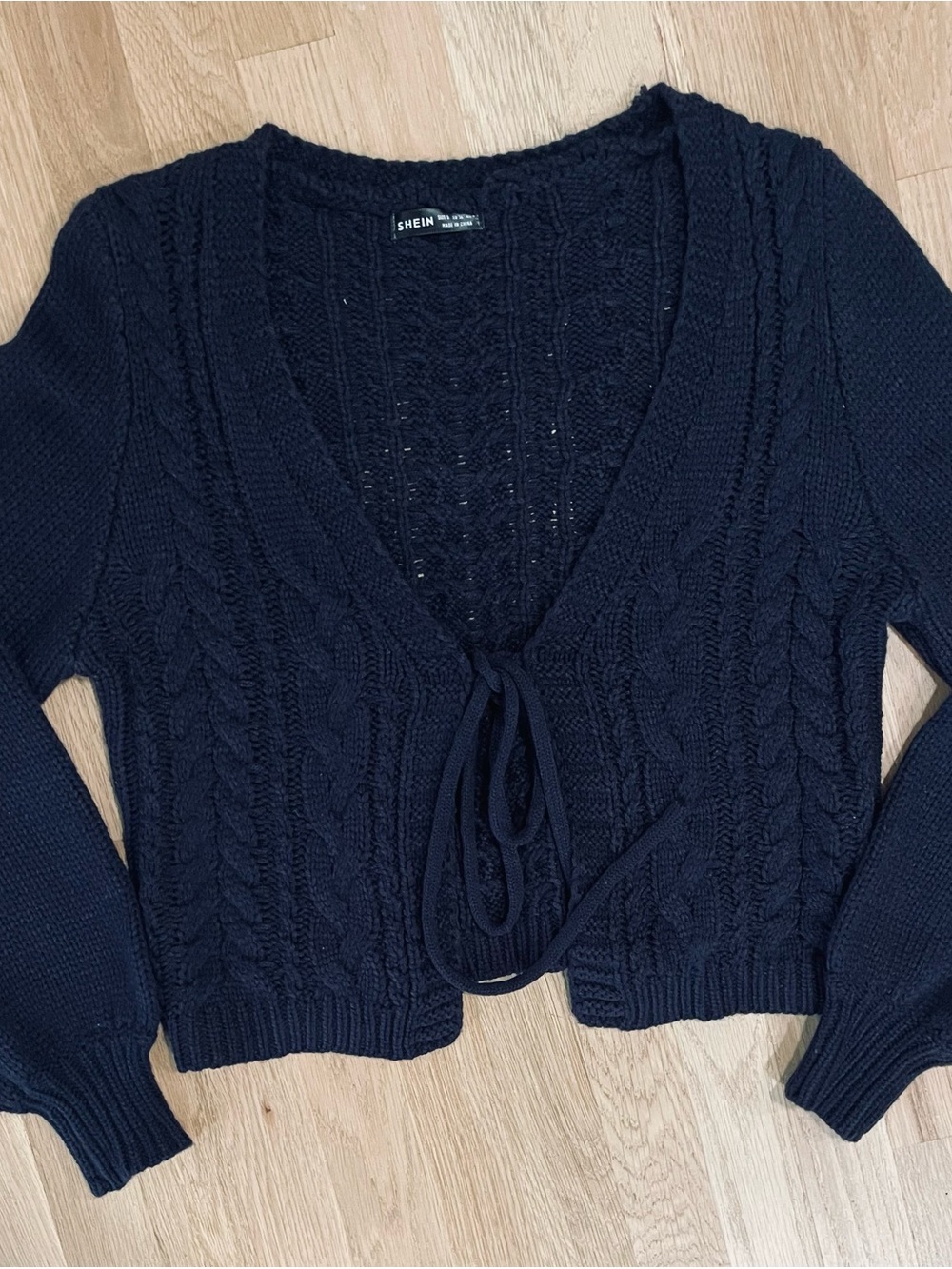 SHEIN Dark Navy Blue Women’s Cable Knit Tie-Front Cardigan Sweater Size S
